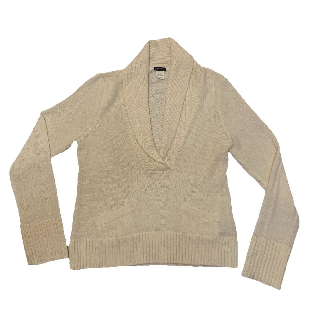 J Crew Alpaca Wool Sweater Shawl Collar Ivory White 2007 - Women's Large